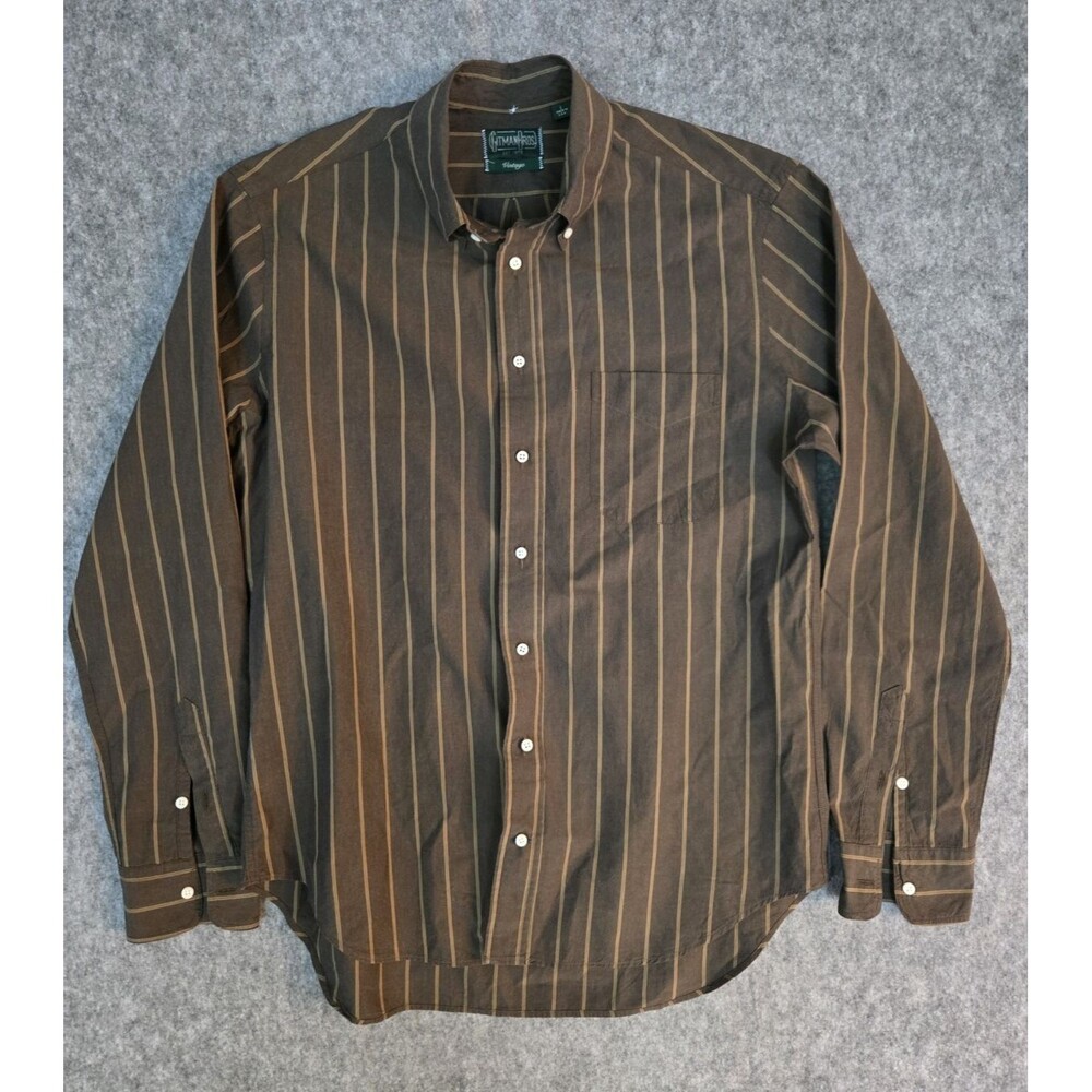 Gitman Bros Vintage Men’s Sz Large Brown Striped Button Down Shirt  USA Made